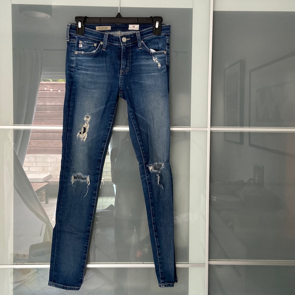 AG- Super Skinny Distressed Jeans - Size 25